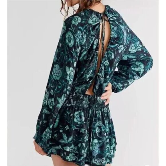New! Free People Dance ‘Til Dawn Green Black Floral‎ Romper, size S - Picture 2 of 14